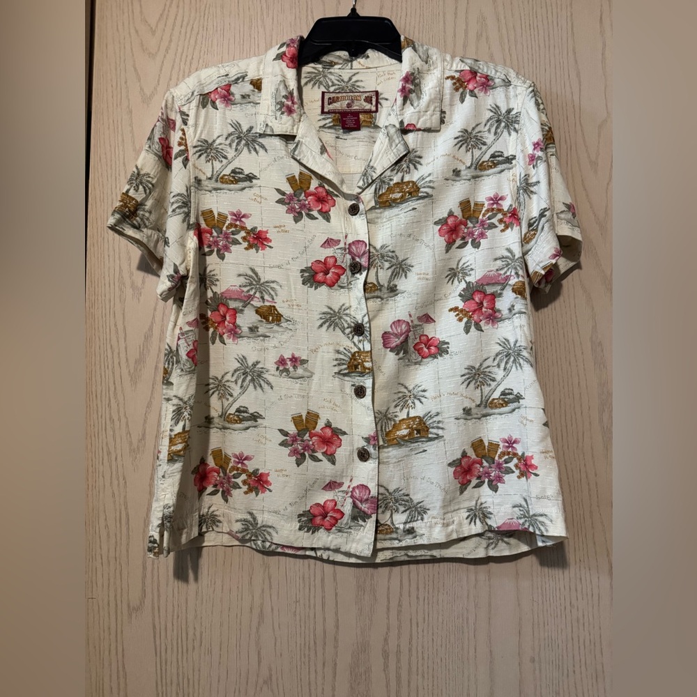 Vintage Caribbean Joe Tropical Hibiscus Aloha Hawaiian Shirt size Large